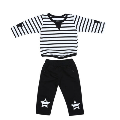 

2pcs Baby Kids Toddler Boy Stripe Long Sleeve TopsPants Outfits