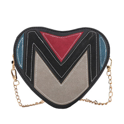 

Retro Women Peach Heart Color Block Faux Leather Chain Crossbody Shoulder Bag