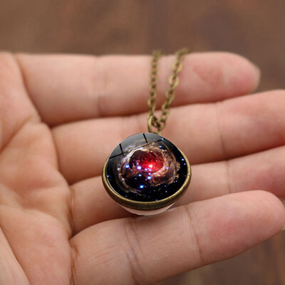 

Universe Milky Way Galaxy Planet Art Necklace for Sweater Birthday Gift