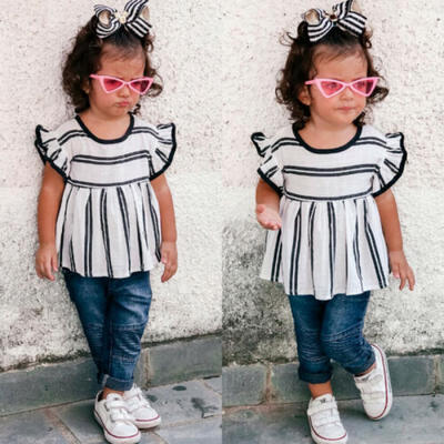 

US Toddler Kids Baby Girl Summer Tops T-shirt Denim Shorts Pants Outfits Clothes