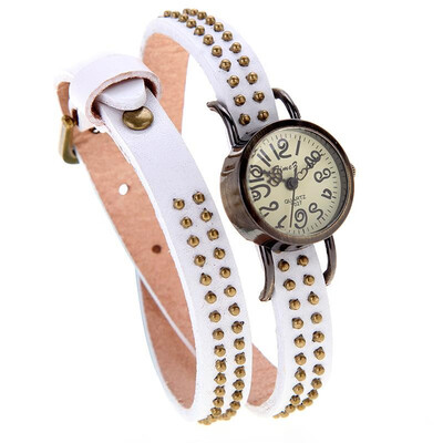 

Women Lady Vintage Quartz Wrist Watch Rivets Round Bronze Wrap Strap Bracelet