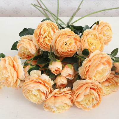 

1pc 3 heads Artificial Fake Western Rose Flower Peony Bridal Bouquet Wedding Home Decor Table Decoration Accessories