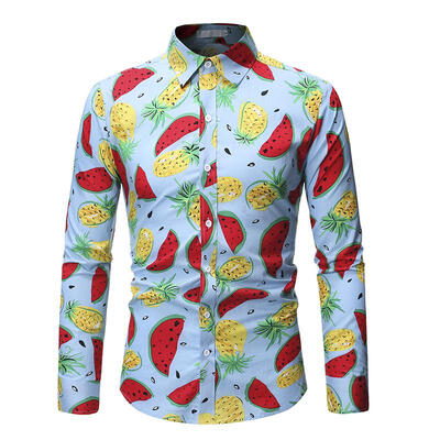 

Mens Long Sleeve Floral Shirt Casual Button Down Tropical Print Beach Shirts