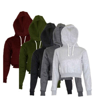 

Women Plain Hangover Crop Top Hooded Full Hoodie Sweatshirt Sports Wear 5 Colors