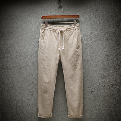 

Gobestart Mens Casual Linen Breathable Loose Long Pants Solid Color Straight Trousers