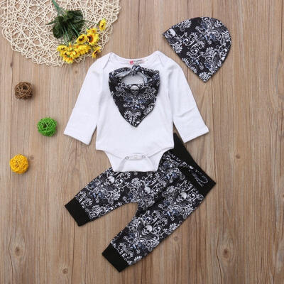 

NEW Newborn Baby Boys Girls Cotton Top Romper Skull Flower Pants Outfits Clothes
