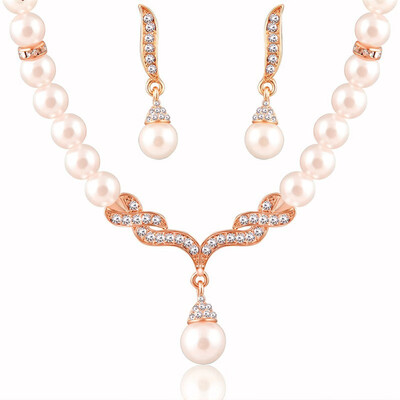

Women Wedding Bridal Dress Accessories Water Crystal Necklace Earrings Set