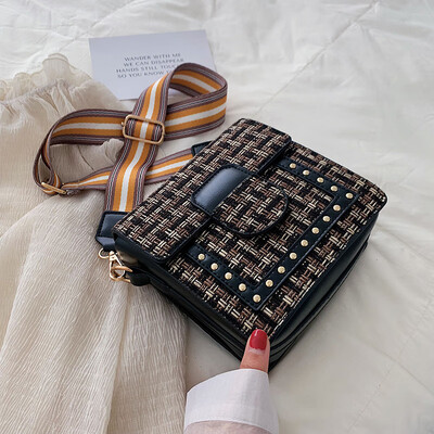 

Ins fashion broadband small square bag casual woven bag women 2019 new Korean version of textured shoulder Messenger bag