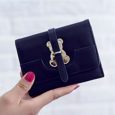 

2019 new womens short wallet cute little bear three folding bag card long wallet