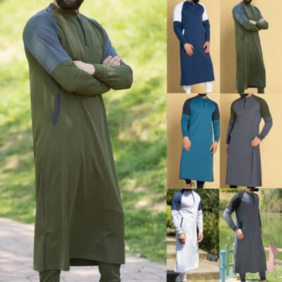 

Men Muslim Dress Saudi Thobe Robe Islamic Kaftan Abaya Arab Dubai Clothing US