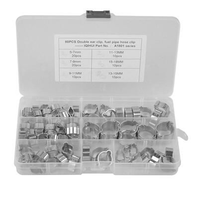 

80pcs 6 Sizes Double Ear Hose Clamps Fuel Pipe Water Hose Clamp O Clips