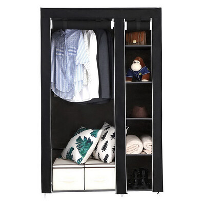 

Easy to Assemble 67" Portable Clothes Closet Wardrobe with Non-woven Fabric Cover Black
