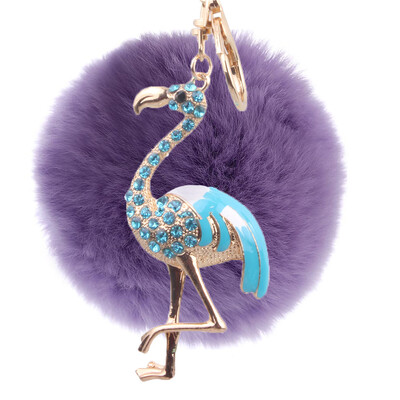 

Flamingo Keychain Rex Rabbit Fur Ball Exquisite Accessories Car Keychain