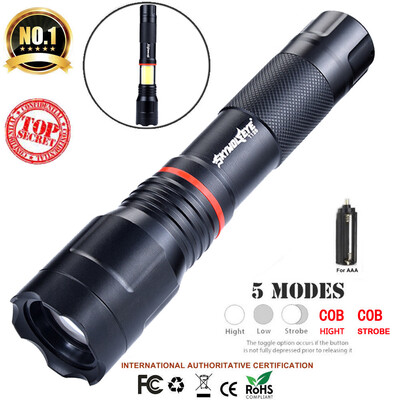 

Saidsome T6COB Tactical Military LED Flashlight Torch Zoomable 5-Mode For 18650 flashlight lamp