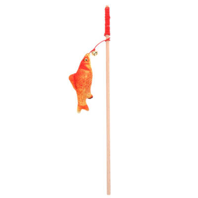 

Wood Tease Rod Cat Sticks Plush Stuffed Fish Pet Cat Toys with Catnip Bell