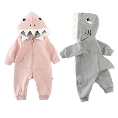 

Cute Baby Boy Girl Shark Romper Bodysuit Funny Babgyrow Hooded Clothes Outfit US