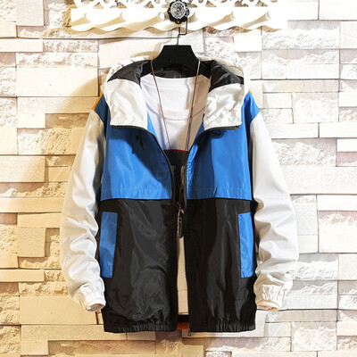 

Toponeto Mens Casual Fashion Loose Color Collision Patchwork Hoodie Thin Jacket Coat