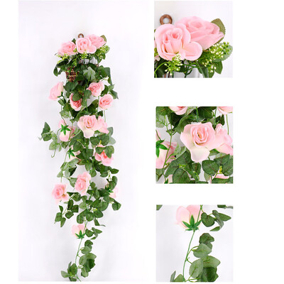 

Toponeto Artificial Rose Flower Rattan Green Leaf Vine Garland Home Decor