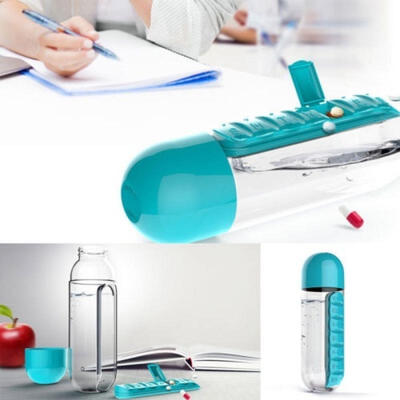 

7 Daily Pill Box Water Bottle Cup Case Capsule Organizer 2IN1 Outdoor Use 600ML