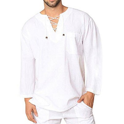 

New Mens Casual T Shirt Cotton Linen Tee Hippie Shirts Long Sleeve Yoga Top