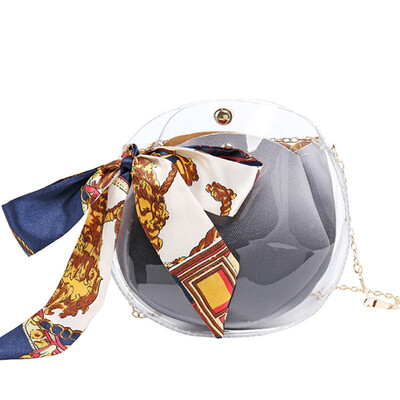

Women Creative Personality Transparent Shoulder Bag Round Silk Scarf Decor Crossbody Bag