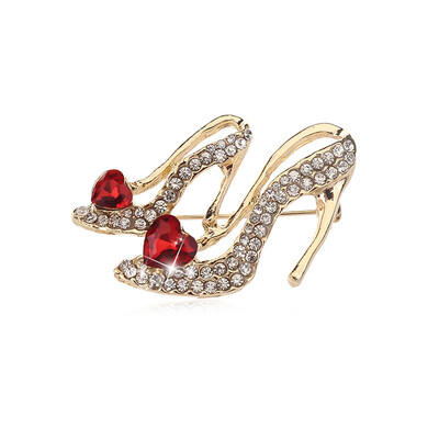 

Fashion Popular Multicolor Crystal Heart-Shaped High-Heeled Brooch