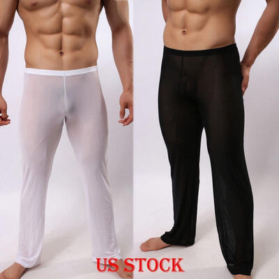 

US Men&39s See-through Casual Long Pants Sheer Mesh Pants Sexy Loose Trousers Size