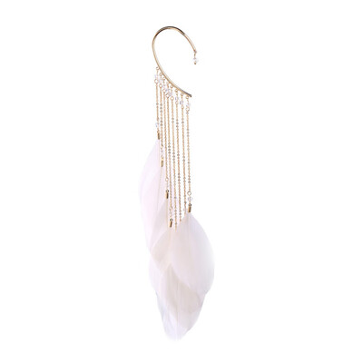 

Boho Natural Feather Dangle Hoop Earrings NO Piercing Cuff Ear Clip Women