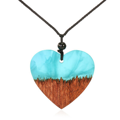 

Unique Long heart pendant Handmade Heart Resin Wooden Necklaces Pendants Wholesale Jewelry For Women