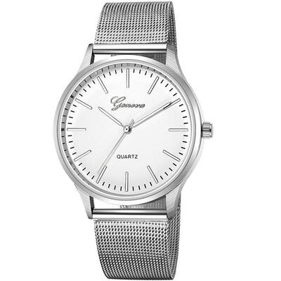 

GENEVA Watches Women Men Mesh Band Stainless Steel Analog Quartz Wristwatch Female Unisex Fashion Minimalist Silver Watch