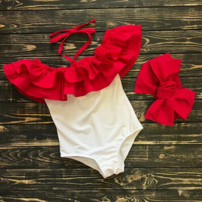 

US Toddler Baby Girl 2pcs Swimwear Ruffle Swimsuit Bikini Set BeachwearHeadband