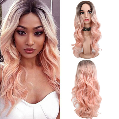 

Tailored Black Gold Curly Hair Wig Pink Water Wave Curly Long Hair Wigs Fashion