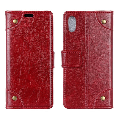 

MOONCASE Apple iPhone XS Copper Buckle Napa Leather Case - Wine Red