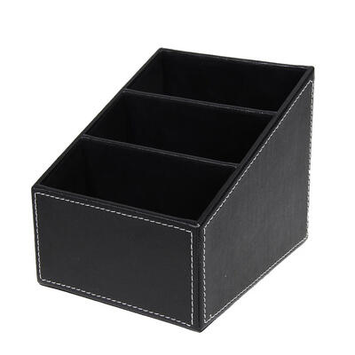 

3 Cells Leather Storage Box Desk Decor Stationery Makeup Cosmetic Organizer
