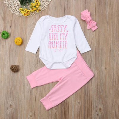 

2018 3pcs Newborn Infant Baby Girls Romper TopsHeadbandLeggings Pants Outfit Set