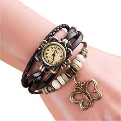 

Vintage ladies fashion Quartz watch women Girls Butterflies Pendant hours Bead Bracelet wrist watch clock reloj mujer &Ff