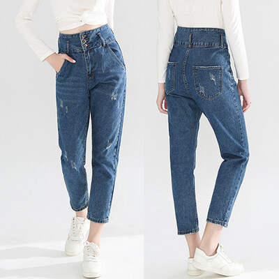 

Gobestart Fashion Womens High Waist Frazzle Button Zipper Pocket Denim Jeans Sexy Pants