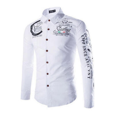 

European And American Male Shirt Fashion Casual Long-sleeve Print Shirts With English Letters For Men