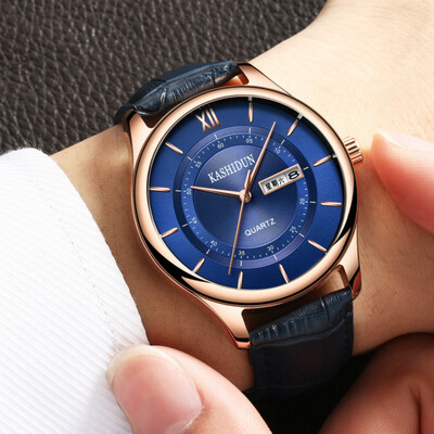 

Authentic Caseton fashion business double calendar belt quartz watch fine steel mens watch waterproof student watches men