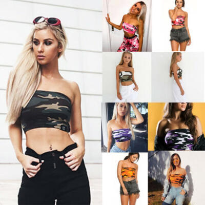

Summer Women Off Shoulder Tube Tops Bra Blouse Strapless Bandeau Crop Top Shirt