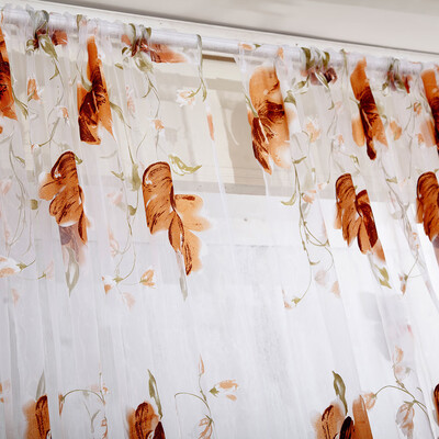 

Gobestart 1 PCS Vines Leaves Tulle Door Window Curtain Drape Panel Sheer Scarf Valances