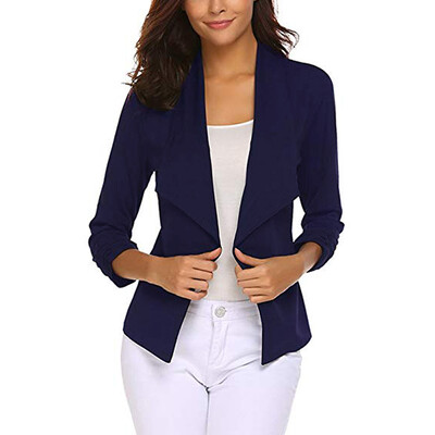 

Autumn Womens Slim Long Sleeve Suit Solid Color Temperament Open Front Jacket