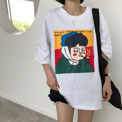 

Women Round Collar Summer Cartoon Print Loose Short Sleeve Casual Simple Wild T-Shirt