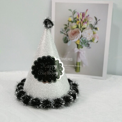 

FUNNYBUNNY Birthday Hat New Childrens Glitter Paper Wave Point Hair Ball Pointed Hat Adult Birthday Party Decoration Paper Hat