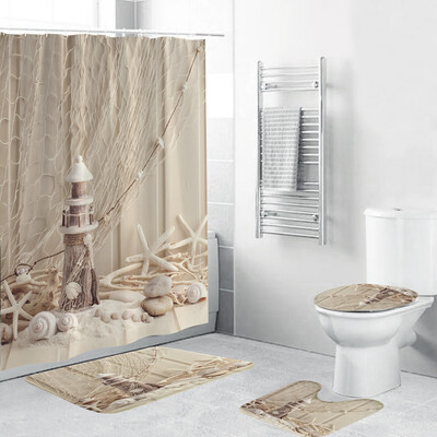 

Siaonvr 4PCS Non Slip Toilet Polyester Cover Mat Set Bathroom Shower Curtain
