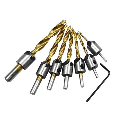 

Gobestart Titanium HSS 5 Flute Countersink Drill Bit Set Screw Woodworking Chamfer Tool