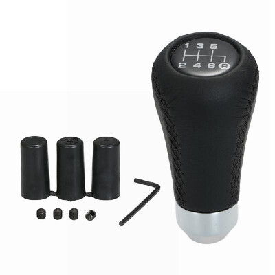 

Car Manual Gear Shift Knob Shifter Black Leather Red Stitch 6 Speed Universal