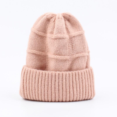 

Women Knitted Hat Solid Color Wool Blends Stripe Ribbed Trim Casual Cool Warm Autumn Winter Beanies