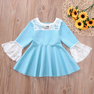 

Toddler Infant Baby Girl Long Sleeve Lace Dress Solid Bow Princess Clothes Dress