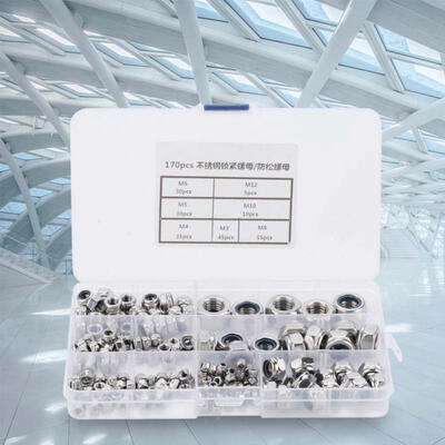 

Greensen 170pcsbox Stainless Steel Self-locking Hex Nut Fastener Lock Nuts